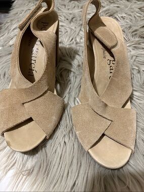 Pedro Garcia Tan Suede Wedge Slingbacks